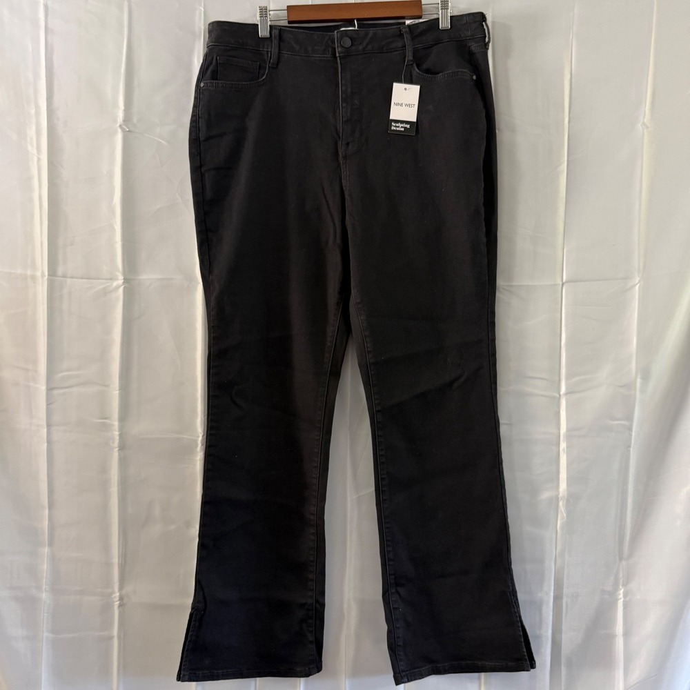 Nine West Curvy Bootcut Sculpting Denim Black Jeans Size‎ 18 Side Slit Hem New